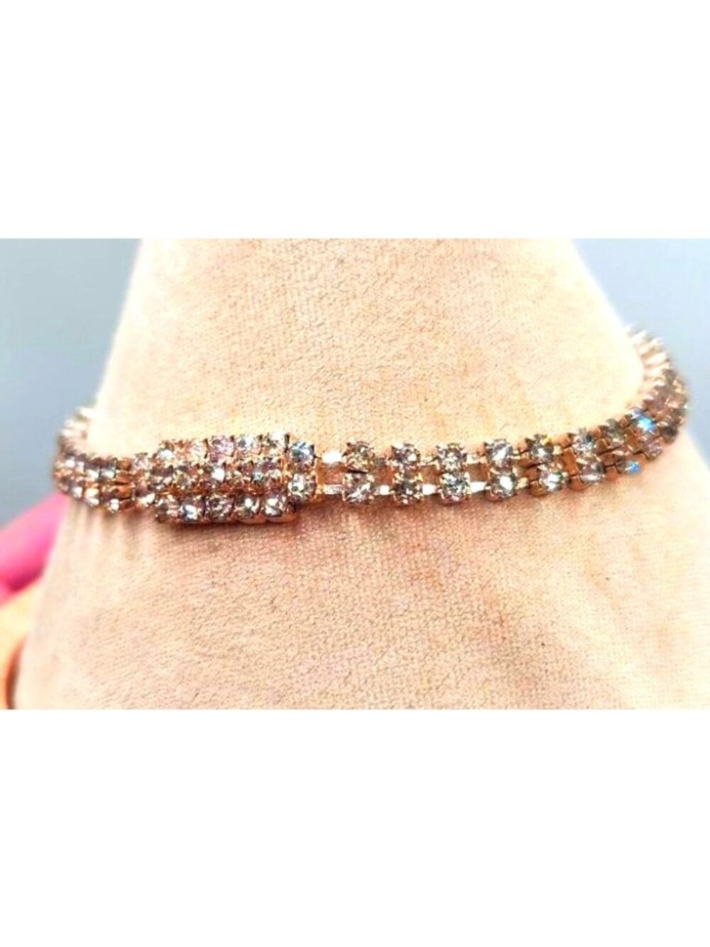 cRhinestone Bracelet With Adjustable ChaincSparkling Two-Row Designc